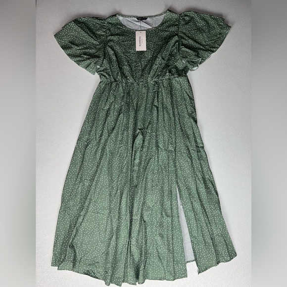 Bloomchic Polka Dot Ruffles Split Maxi Dress Green Size 18/20 NWT - Picture 2 of 10